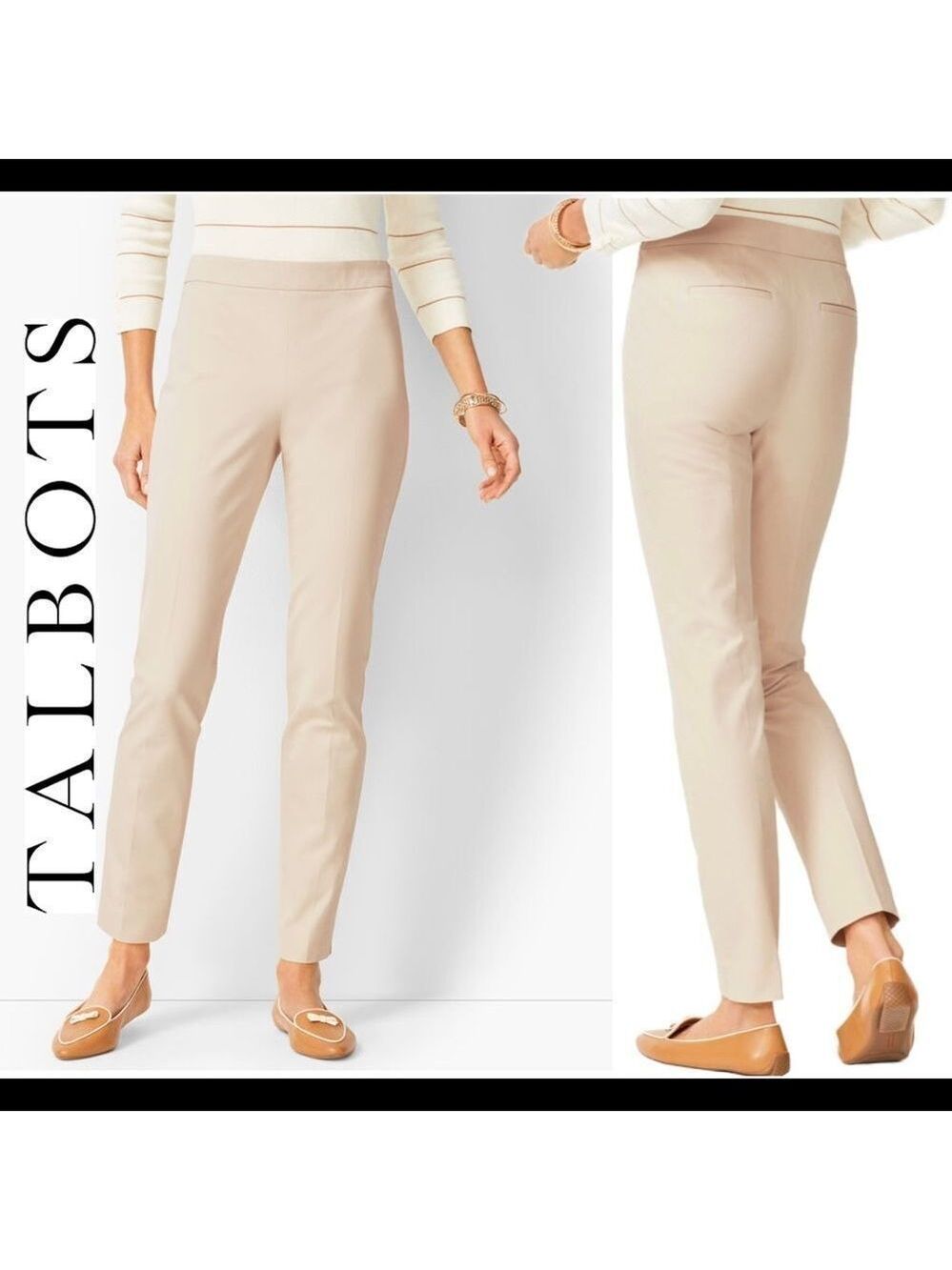 Talbots CHATHAM ANKLE PANTS Beige Cream Sz 6